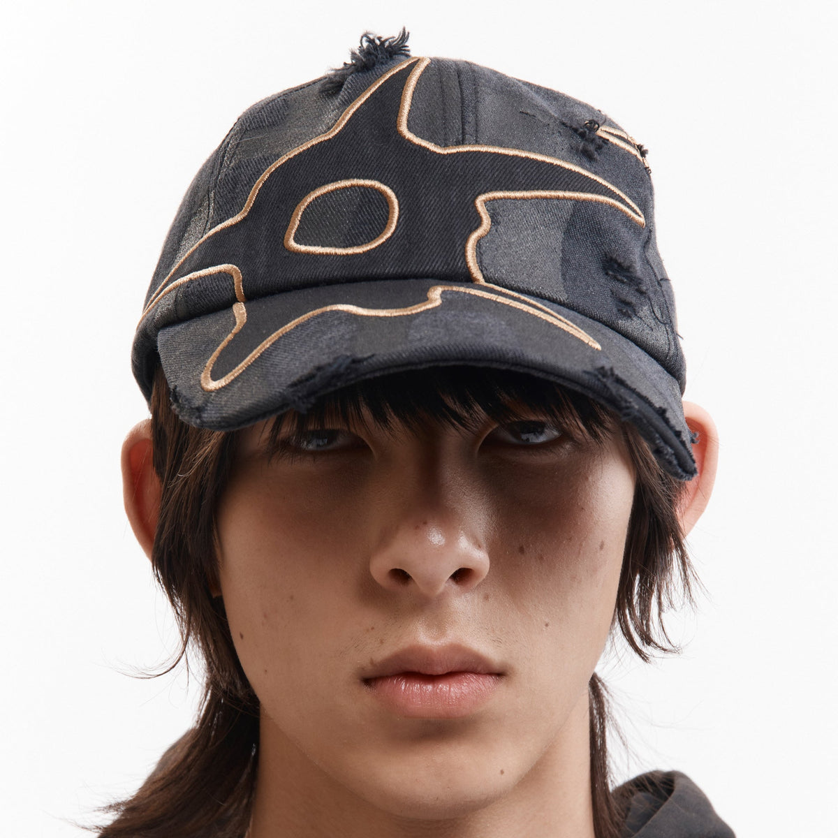 Distressed Urchin Baseball Cap, Black Wash