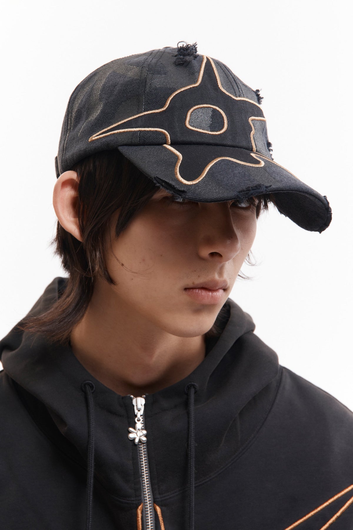 Distressed Urchin Baseball Cap, Black Wash