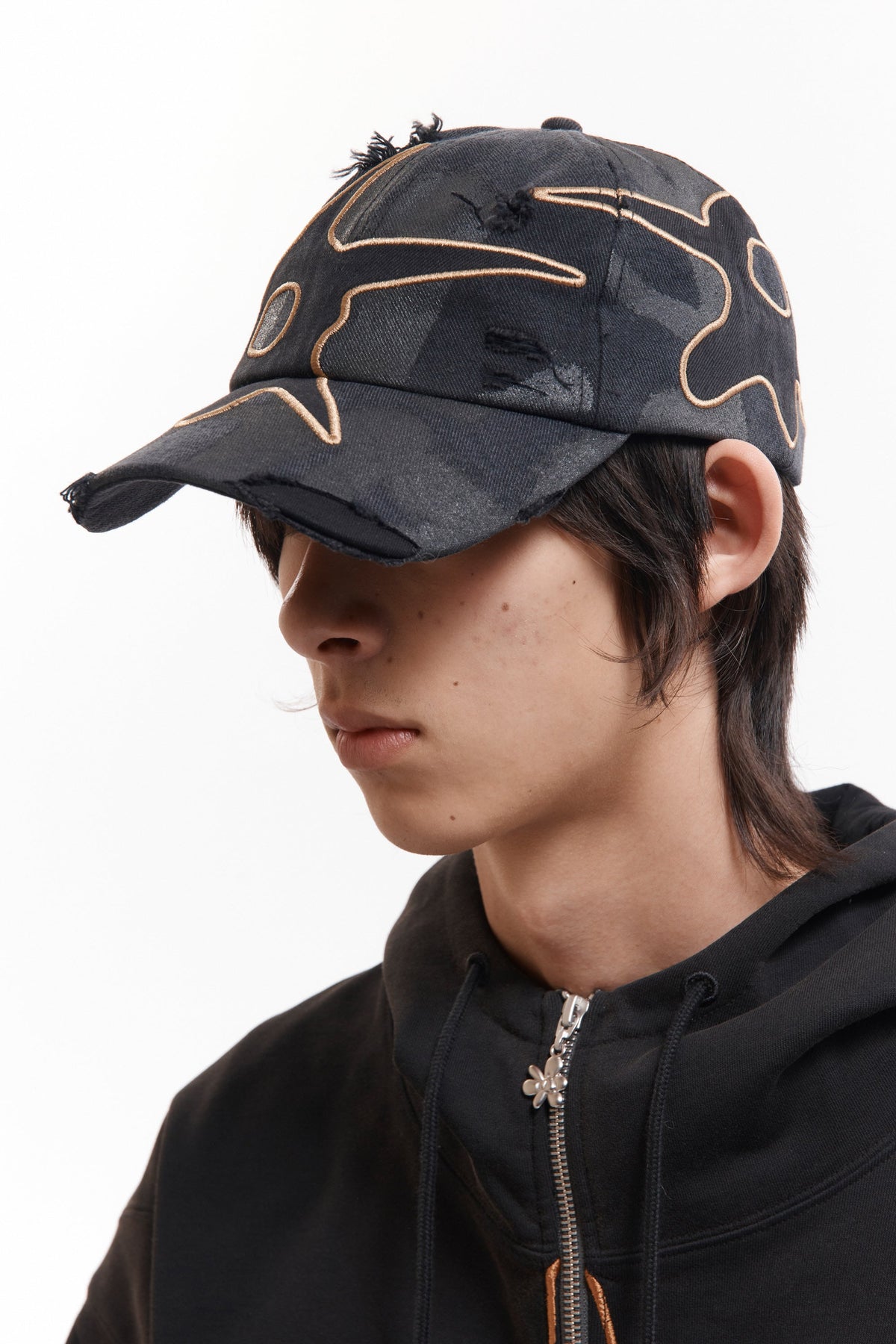Distressed Urchin Baseball Cap, Black Wash